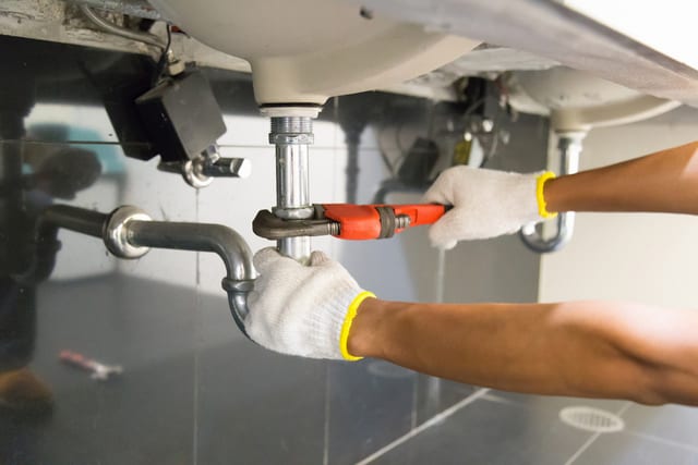 Repairing a sink trap with a pipe wrench
